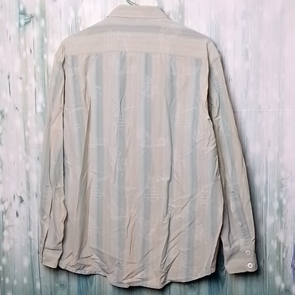 Harley-Davidson silk and cotton button down long sleeve shirt L light blue & grn - Picture 2 of 9